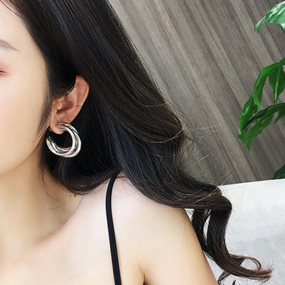 NEW 1.25'' 925 Silver Triple Hoop Earrings - Picture 2 of 6